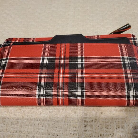 Red Black White Plaid Wallet with zipper - Picture 1 of 6